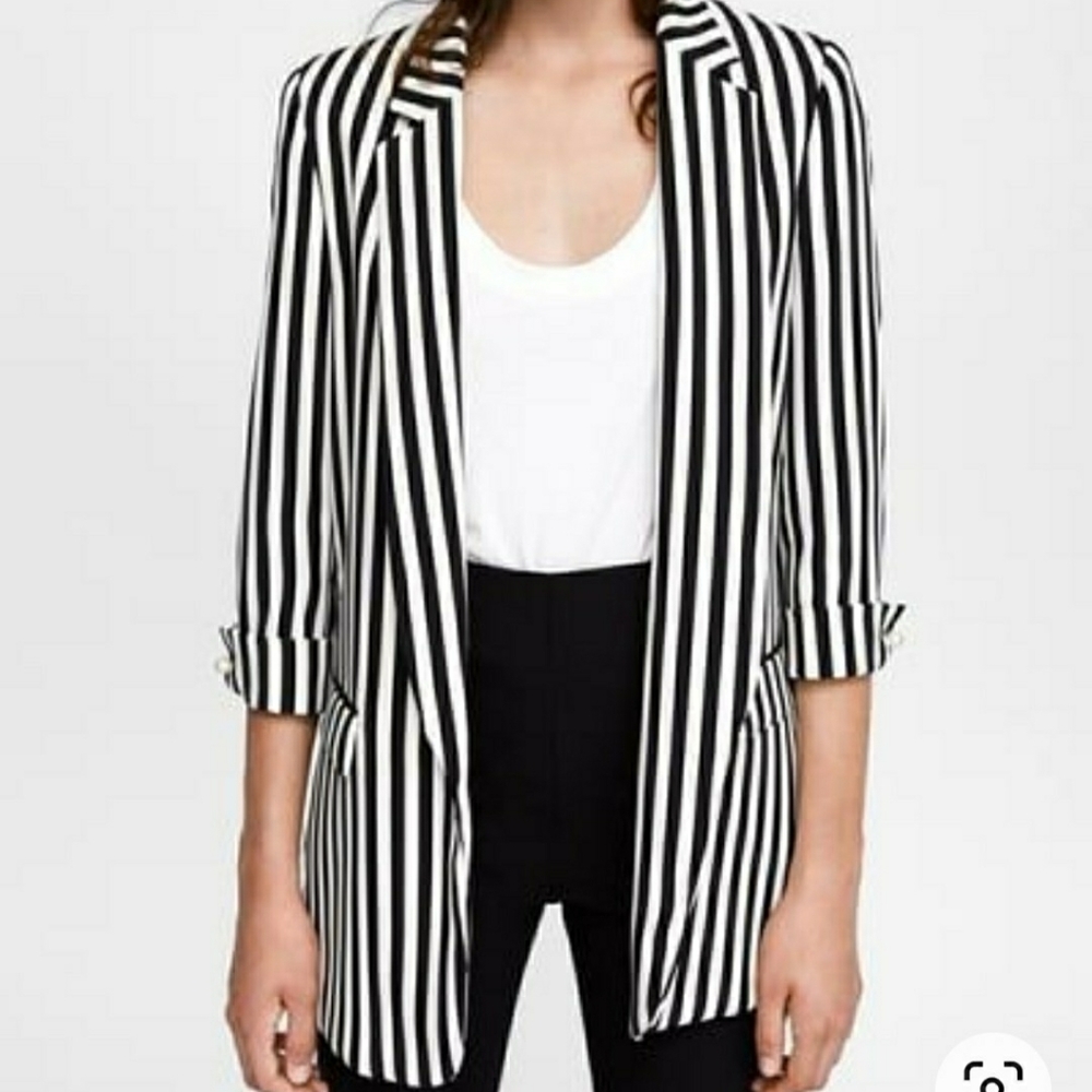 Zara Striped Blazer with pearl detail